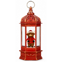 Christmas Snow Lantern Red Highland Cow Santa Hat