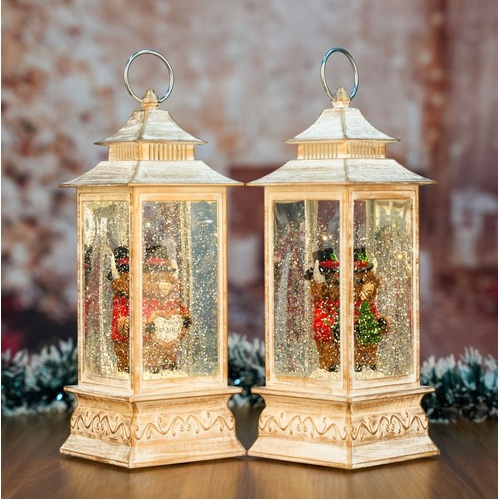 Christmas Snow Lantern Highland Cow Cream Set of 3
