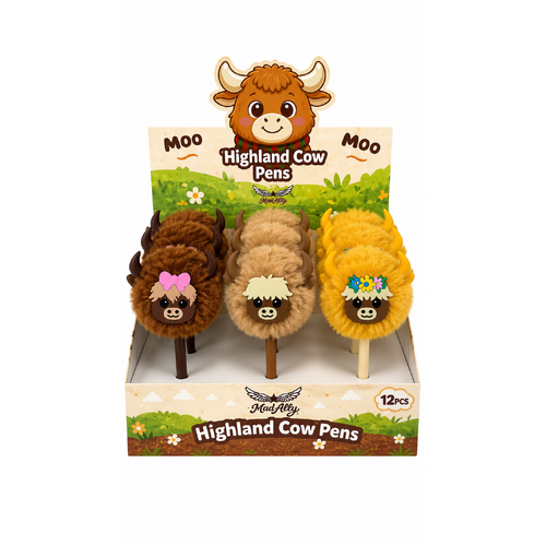 Highland Cow Fluffy Pens Set of 12