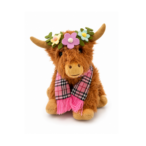 Harriett the Highland Cow Tan Pink/Black Scarf 25cm