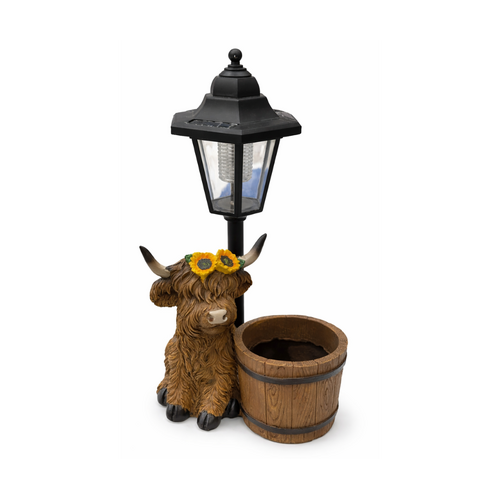 Mad Ally Highland Cow Solar Powered Garden Planter Pot