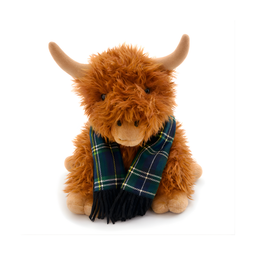 Hamish the Highland Cow Keyring Green Scarf Tan