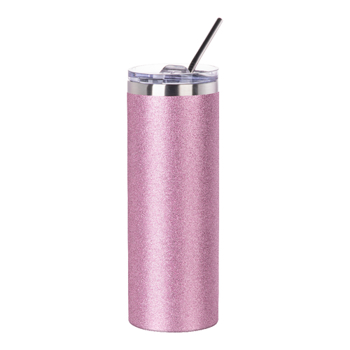 Glitter Skinny Tumbler With Straw; Pink