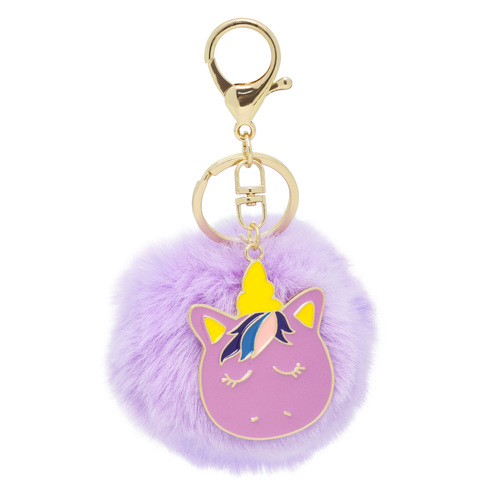 Pom Pom Keyring Unicorn Purple