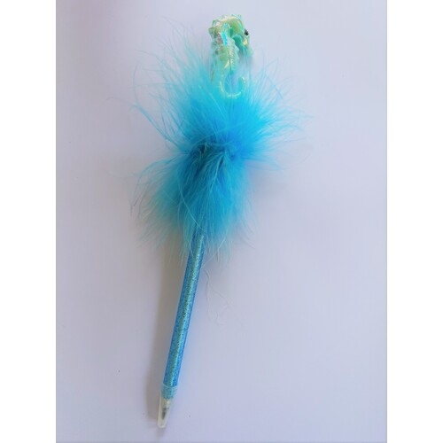 Seahorse Fluffy Pen Blue